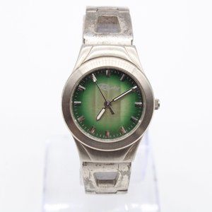 Vintage Rusty Watch Mens Silver Tone Stainless Steel Classic Retro Green Dial